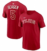 Men's Texas Rangers #5 Corey Seager Red 2026 City Connect Name & Number T-Shirt,baseball caps,new era cap wholesale,wholesale hats