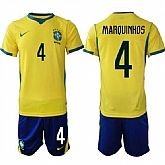 Men's Brazil national football team #4 Marquinhos Yellow Home 2026 Soccer Jersey Suit,baseball caps,new era cap wholesale,wholesale hats