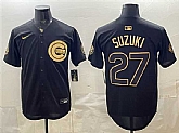 Men's Chicago Cubs #27 Seiya Suzuki Black Gold 150th Anniversary Patch Stitched Jersey Dzhi,baseball caps,new era cap wholesale,wholesale hats