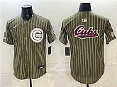Men's Chicago Cubs Team Big Logo Pinstripe Olive 2026 Armed Forces Day Salute To Service Stitched Jersey Dzhi,baseball caps,new era cap wholesale,wholesale hats