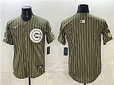 Men's Chicago Cubs Blank Pinstripe Olive 2026 Armed Forces Day Salute To Service Stitched Jersey Dzhi,baseball caps,new era cap wholesale,wholesale hats