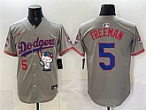 Men's Los Angeles Dodgers #5 Freddie Freeman Grey Hello Kitty Night 2025 World Series Champions Patch Stitched Jersey,baseball caps,new era cap wholesale,wholesale hats