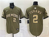 Men's Milwaukee Brewers #2 Brice Turang Olive 2026 Armed Forces Day Stitched Jersey Dzhi,baseball caps,new era cap wholesale,wholesale hats