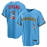 Men's Milwaukee Brewers #2 Brice Turang Blue 2026 USA 250 Fourth of July Home Stadium Stitched Jersey Dzhi,baseball caps,new era cap wholesale,wholesale hats