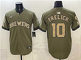 Men's Milwaukee Brewers #10 Sal Frelick Olive 2026 Armed Forces Day Stitched Jersey Dzhi,baseball caps,new era cap wholesale,wholesale hats