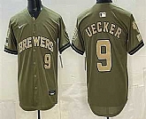 Men's Milwaukee Brewers #9 Bob Uecker Olive 2026 Armed Forces Day Jersey Dzhi,baseball caps,new era cap wholesale,wholesale hats