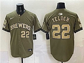 Men's Milwaukee Brewers #22 Christian Yelich Olive 2026 Armed Forces Day Stitched Jersey Dzhi,baseball caps,new era cap wholesale,wholesale hats