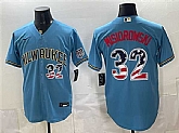 Men's Milwaukee Brewers #32 Jacob Misiorowski Blue 2026 USA 250 Fourth of July Home Stadium Stitched Jersey Dzhi,baseball caps,new era cap wholesale,wholesale hats
