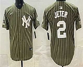 Men's New York Yankees #2 Derek Jeter Olive Pinstripe 2026 Armed Forces Day Salute To Service Jersey Dzhi,baseball caps,new era cap wholesale,wholesale hats