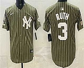 Men's New York Yankees #3 Babe Ruth Olive Pinstripe 2026 Armed Forces Day Salute To Service Jersey Dzhi,baseball caps,new era cap wholesale,wholesale hats
