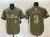 Men's Philadelphia Phillies #3 Bryce Harper Olive 2026 Armed Forces Day Stitched Jersey Dzhi,baseball caps,new era cap wholesale,wholesale hats