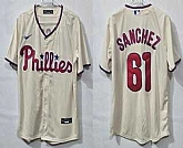 Men's Philadelphia Phillies #61 Cristopher Sanchez Cream Cool Base Jersey,baseball caps,new era cap wholesale,wholesale hats
