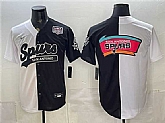 Men's San Antonio Spurs Team Big Logo White Black Split USA 250' Patch Stitched Jersey Dzhi,baseball caps,new era cap wholesale,wholesale hats