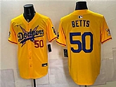 Men's Los Angeles Dodgers x One Piece #50 Mookie Betts Yellow Vapor Premier Limited Stitched Jersey Dzhi,baseball caps,new era cap wholesale,wholesale hats