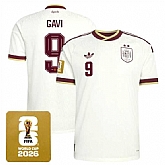 Men's Spain Team #9 Gavi White 2026 World Cup Away Soccer Jersey,baseball caps,new era cap wholesale,wholesale hats