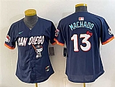 Women's San Diego Padres X Hello Kitty #13 Manny Machado Obsidian 2026 City Connect Stadium Stitched Jersey(Run Small),baseball caps,new era cap wholesale,wholesale hats