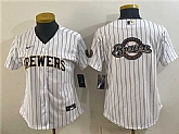 Women's Milwaukee Brewers Team Big Logo White Cool Base Stitched Jersey(Run Small),baseball caps,new era cap wholesale,wholesale hats