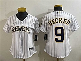Women's Milwaukee Brewers #9 Bob Uecker White Cool Base Stitched Jersey(Run Small),baseball caps,new era cap wholesale,wholesale hats