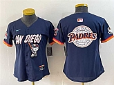 Women's San Diego Padres X Hello Kitty Team Big Logo Obsidian 2026 City Connect Stadium Stitched Baseball Jersey(Run Small),baseball caps,new era cap wholesale,wholesale hats